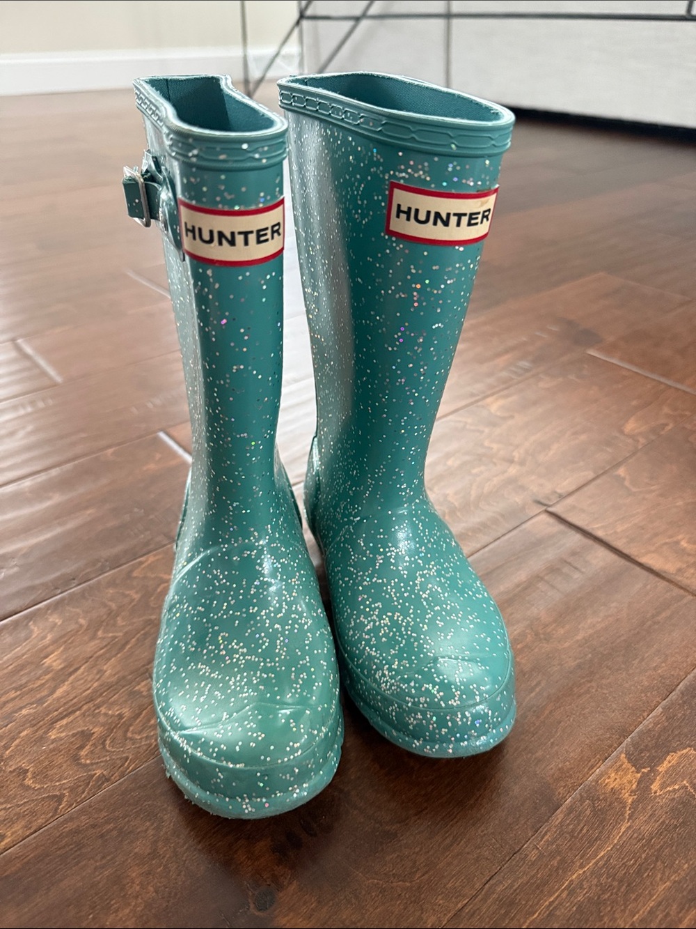 Hunter Teal Glitter Rain Boots
